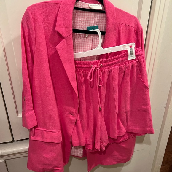 Allie Rose Pink Two Piece Linen Suit Set - Picture 1 of 2